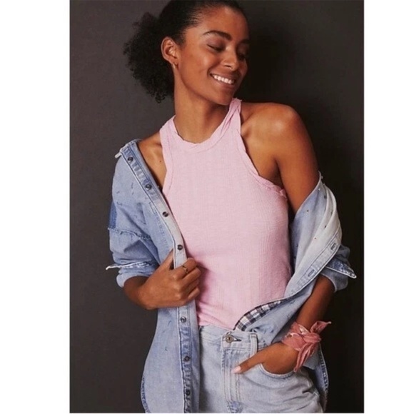 Anthropologie Pilcro Sustainable Ribbed Tank Top In Pink Size Medium Stretch - Picture 1 of 13